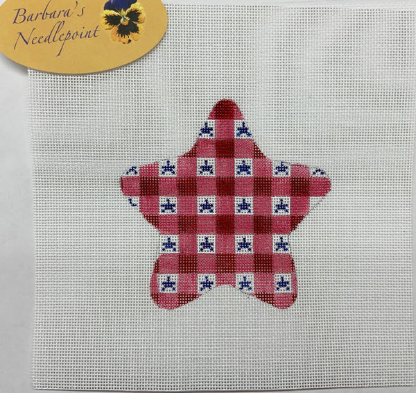 Red, Pink and Navy Star Plaid 4" July Star