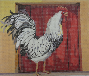 Red Window with White Rooster