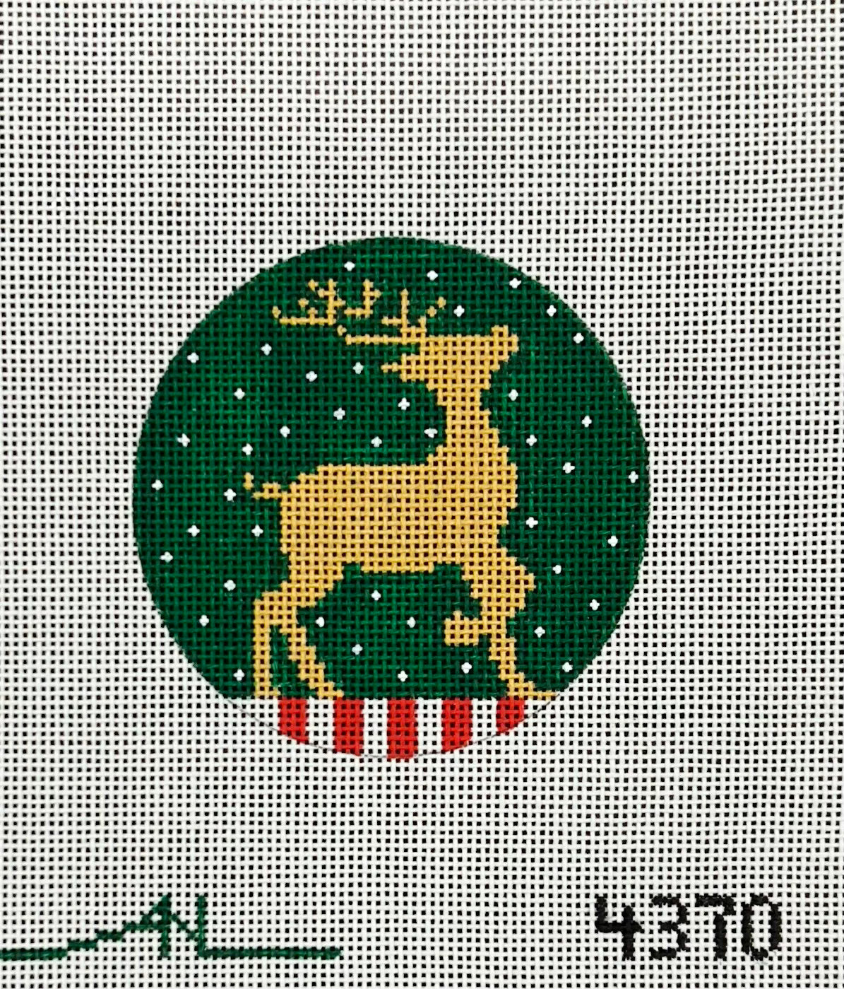 Amanda Lawford Gold Reindeer on Green Round Ornament