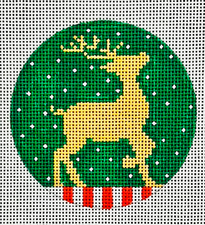 Amanda Lawford Gold Reindeer on Green Round Ornament
