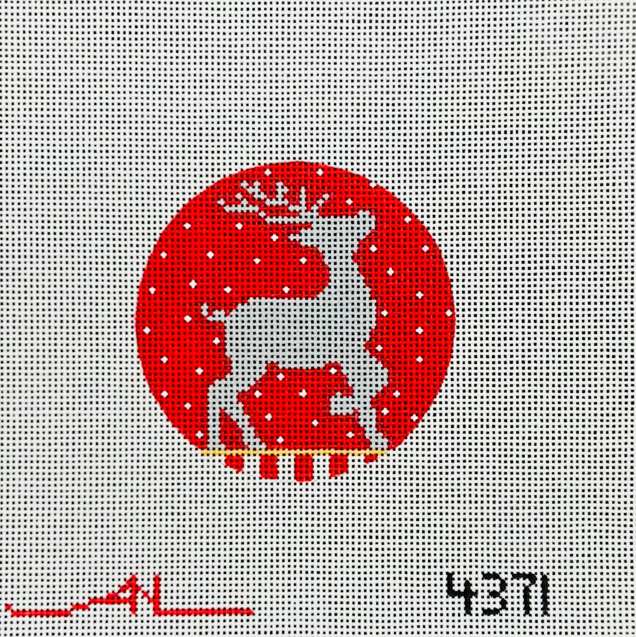 Amanda Lawford Silver Reindeer on Red Round