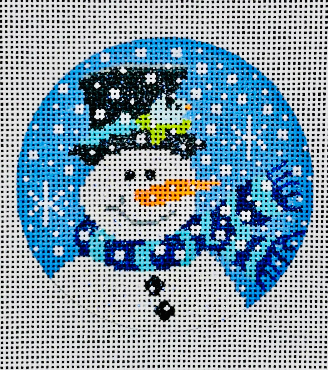 Amanda Lawford Snowman with Blue Scarf Round