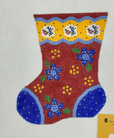 Red Mini Sock with Blue Flowers
