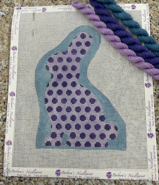 Ann's Silhouette Bunny KIT with purple polka dots, light purple and light blue background