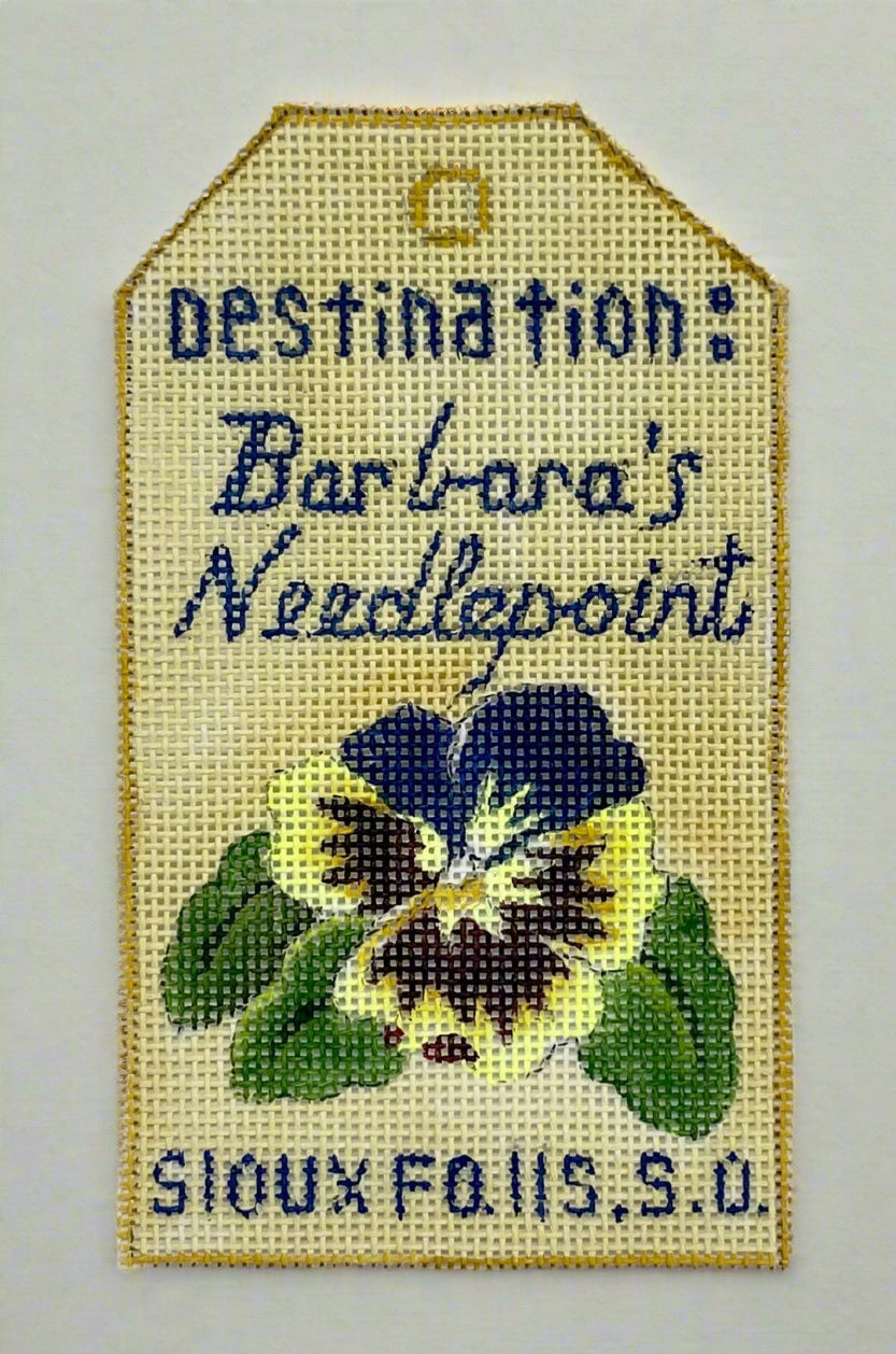 Cindy and Beth Destination Barbara's Needlepoint Luggage Tag