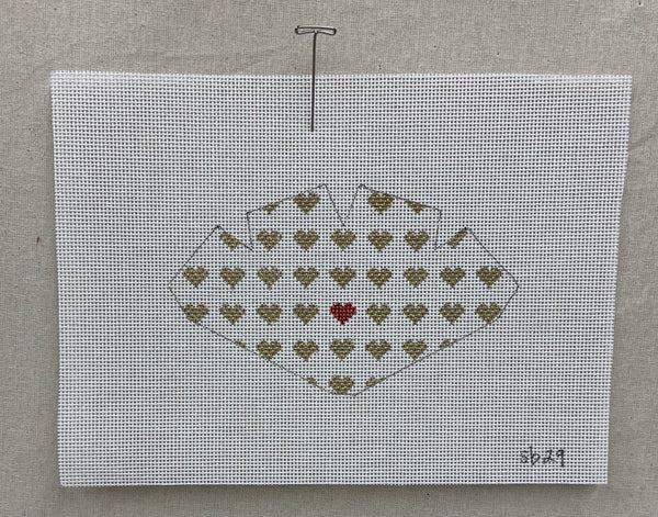 White w/ gold hearts and red heart