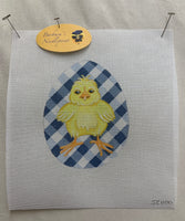 Easter Chick with Checkered Navy Background
