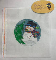 4" Snowman with red plaid scarf round