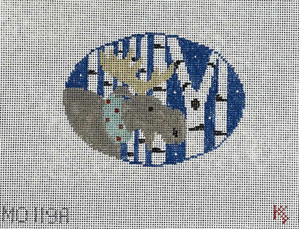 Moose with Birch Trees Oval