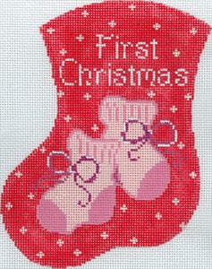 First Christmas Pink Booties Mini Stocking
