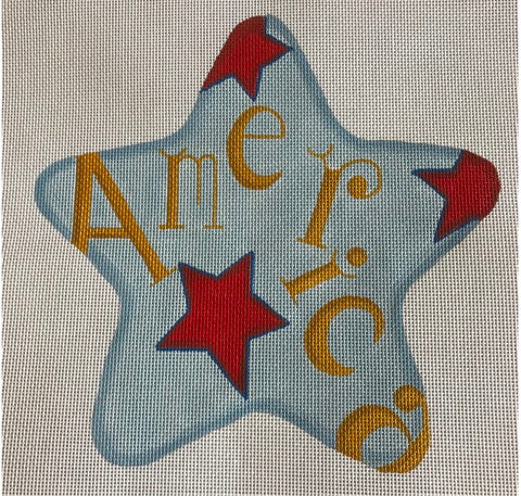 "America" in Gold with Red Stars and Light Blue Background July Star