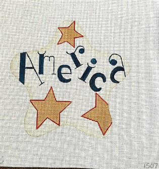 "America" with Red Outlined Gold Stars on a Cream Background July Star