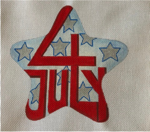 "4 July" on Variegated Blue Background with Silver Stars July Star