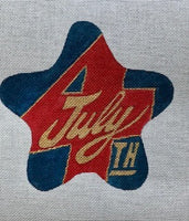 "July 4th" in Gold Script with Red and Navy July Star