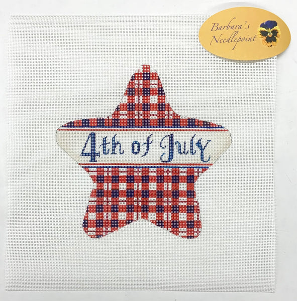 Red and Navy plaid "4th of July" July Star