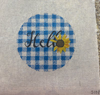 Hello Blue & White Checked Round