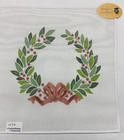 Olive Leaves Wreath with Coral Ribbon