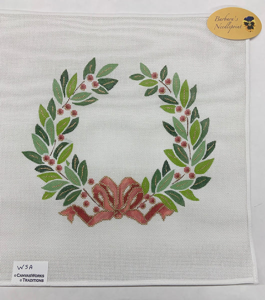 Olive Leaves Wreath with Coral Ribbon
