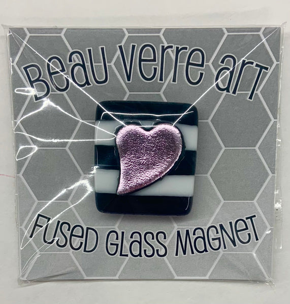 Pink Dichroic Heart on Striped Base  Needle Minder