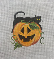 Cat on Jack-O-Lantern H149